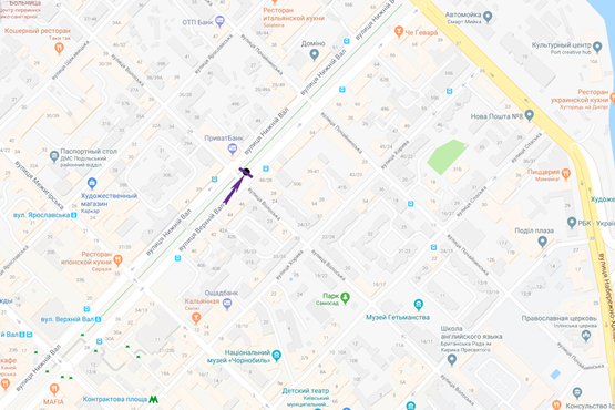 Схема рекламной плоскости по адресу Верхній Вал, 48/28, вул. Волоська