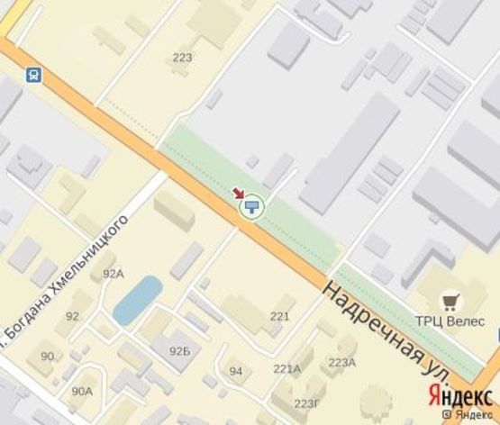 Схема рекламной плоскости по адресу Надречная ул., 221 (200 м. к ТРЦ "Велес" и Диллер "Toyota" "Классик Авто")