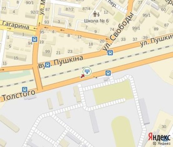 Схема рекламної площини за адресою Толстого ул., (в р-не моста) ЦЕНТРАЛЬНАЯ ЗОНА