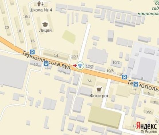 Схема рекламної площини за адресою Тернопольская ул., 12 (напротив ТЦ,"Фокстрот",супермаркета "Фуршет","А-Банк")