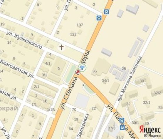 Схема рекламної площини за адресою Бандери С.ул. - Мирного П. ул., (напротив Магазин "Еліткераміка",ТЦ "Планета Меблів",продуктовий ринок)