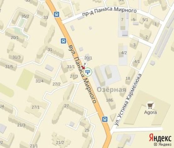 Схема рекламної площини за адресою Мирного П. ул., (напротив д. 27) (200 м. к ТЦ "Агора","Приватбанк")