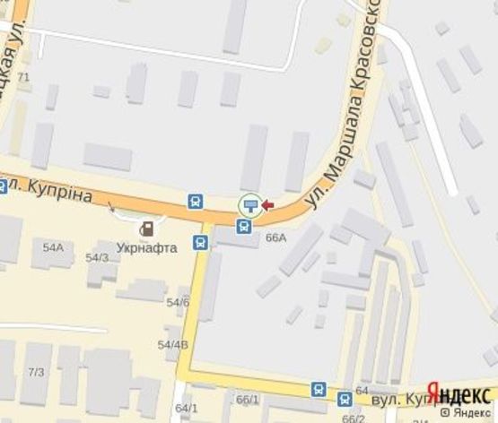 Схема рекламної площини за адресою Куприна ул., (перед АЗС"Укрнафта",100 м. до оптового овощного рынка "ДУБОВО" и "Приватбанк")