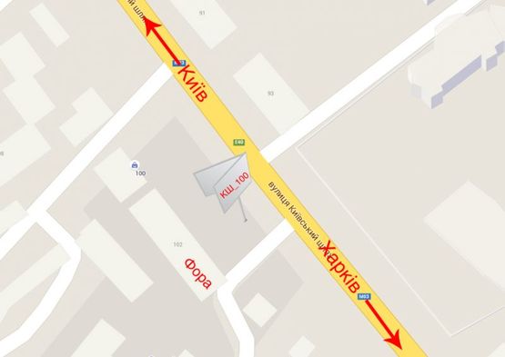 Схема рекламной плоскости по адресу Траса Е40, вул. Київський Шлях, 100 біля м-ну "Фора" NEW