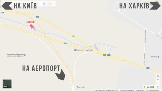 Схема рекламной плоскости по адресу Бориспільське шосе   33км, в'їзд в м.Бориспіль з Києва Лівий