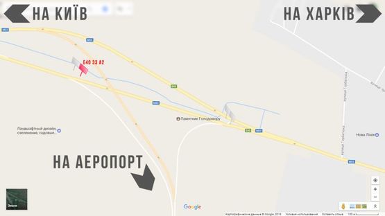 Схема рекламной плоскости по адресу Бориспільське шосе   33км, в'їзд в м.Бориспіль з Києва Правий