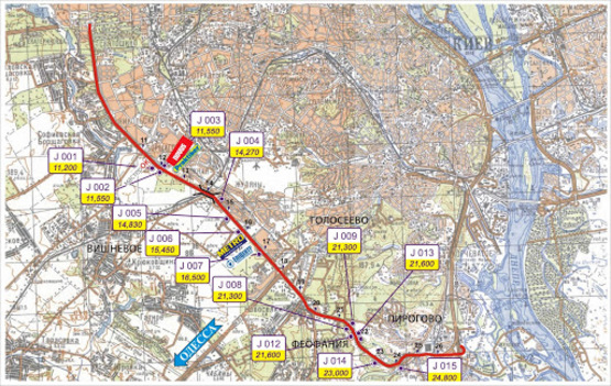 Схема рекламной плоскости по адресу трасса Киевское полукольцо (Окружная) км 21+300_правый // из Киева