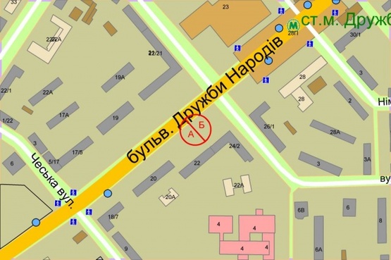 Схема рекламної площини за адресою Дружбы Народов бульвар / Подвысоцкого