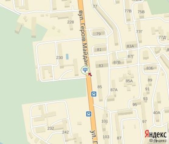 Схема рекламной плоскости по адресу Героев Майдана ул., 230 в центр (300 м. к "Укргазбанк")