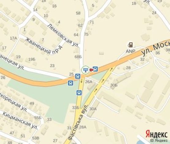 Схема рекламной плоскости по адресу Московской Олимпиады ул. - Кобзарская ул., (АЗС "ANP",перед Автовокзалом)