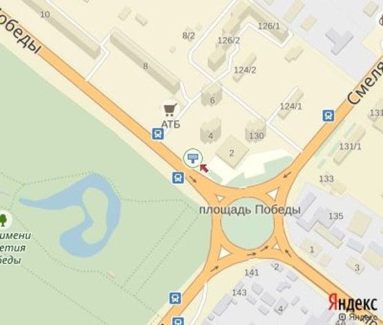 Схема рекламной плоскости по адресу 30 лет Победы ул., (напротив  ТЦ "Квартал","Приватбанк","АТБ маркет")