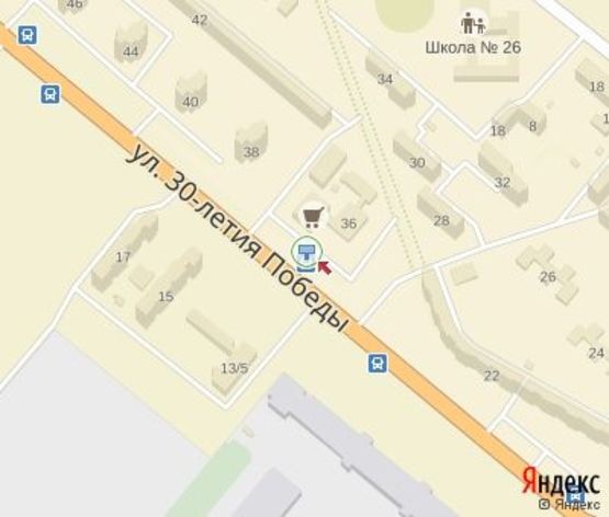 Схема рекламной плоскости по адресу 30 лет Победы ул., 36 остановка (супермаркет"Fresh Маркет")