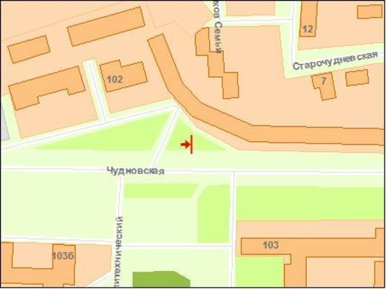 Схема рекламной плоскости по адресу Zt 051 вул Черняховського,100 м-н "Стара Прага" Б