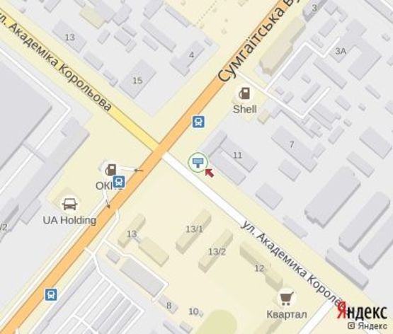 Схема рекламной плоскости по адресу Королева ул. - Сумгаитская ул.( 200 м.к АЗС "ОККО",200 м.к АЗС "Shell")