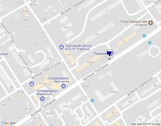 Схема рекламной плоскости по адресу ул. Троицкая (Красина), 67, район супермаркетов «Брусничка», «Маркетопт», направление в центр