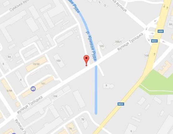 Схема рекламной плоскости по адресу ул. Троицкая (Красина), 103, район Троицкой церкви, перед супермаркетом «Маркетопт»