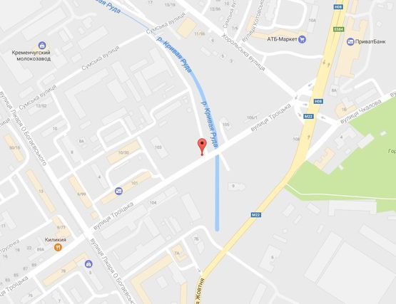 Схема рекламной плоскости по адресу ул. Троицкая (Красина), 103, район Троицкой церкви, перед супермаркетом «Маркетопт»