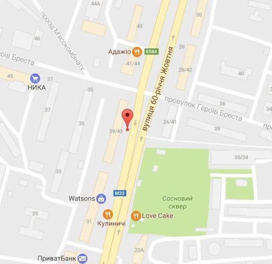 Схема рекламной плоскости по адресу просп. Свободы (ул. 60-лет. Октября), возле дома № 39/43, перекрёсток с переул. Г.Бреста,  район супермаркета «Мясная лавка» и детской стоматполиклиники