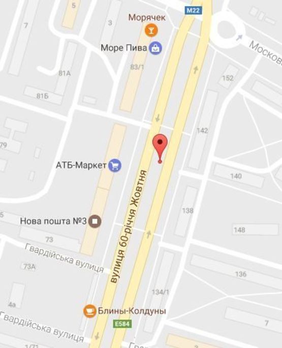 Схема рекламной плоскости по адресу просп. Свободы (ул. 60-лет. Октября), возле дома № 77, возле супермаркета «АТБ», гастронома «Сударь» и Гвардейского рынка, на разделительной полосе, направление из центра