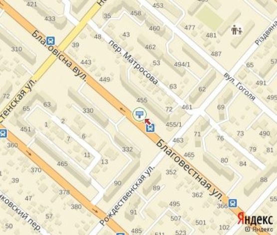 Схема рекламной плоскости по адресу Благовестная ул., 455 - Риздвяна ул.,к ул.Вячеслава Чорновола в центр (остановка)