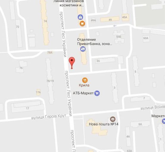 Схема рекламної площини за адресою просп. Л.Украинки (просп. 50-лет. Октября), возле дома № 51, район супермаркета «АТБ»