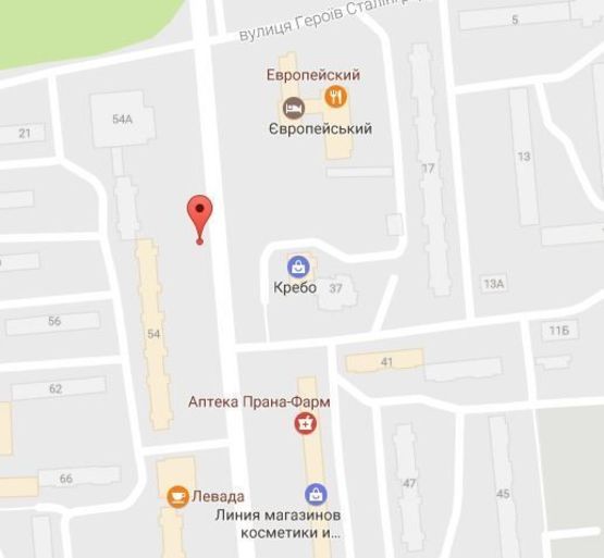 Схема рекламной плоскости по адресу просп. Л.Украинки (просп. 50-лет. Октября), возле дома № 54, возле компании «Центр» и ДК «Нефтехимик», район супермаркетов «АТБ», «Watsons»