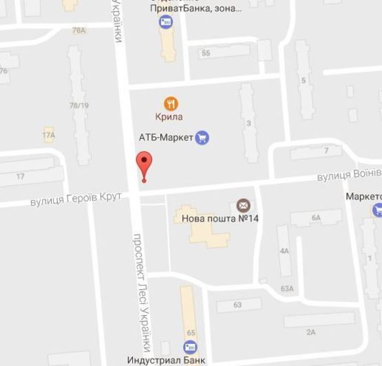 Схема рекламной плоскости по адресу просп. Л.Украинки (просп. 50-лет. Октября), 78/19, район перекрёстка с ул. В.Интернационалистов