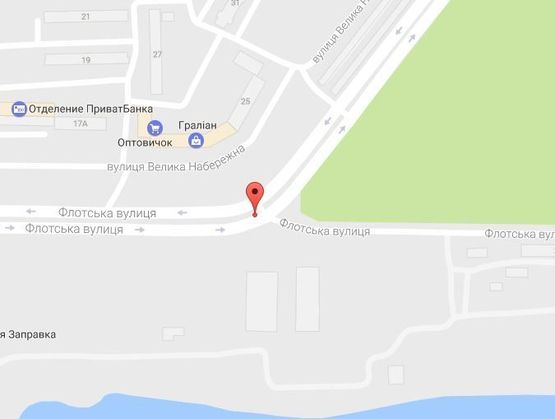 Схема рекламної площини за адресою ул. Большая Набережная (ул.50-летия СССР), 29, перекрёсток с ул. Флотской, район авторынка, на разделительной полосе