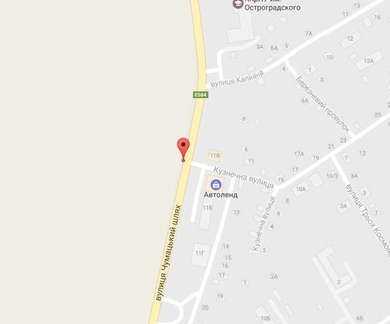 Схема рекламной плоскости по адресу ул. Чумацкий шлях (ул.Сербиченко), 11, перекрёсток с ул. Кузнечной, рядом с СТО «Автоленд», Кировоградское направление