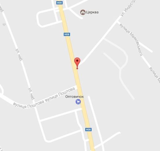 Схема рекламной плоскости по адресу ул. Киевская, перекрёсток с ул. Индустриальной, район супермаркета «Оптовичок»