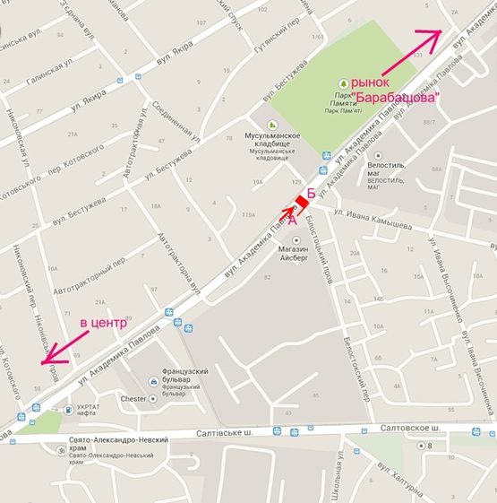 Схема рекламної площини за адресою ул. Ак. Павлова 84 из центра