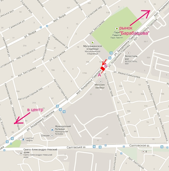 Схема рекламної площини за адресою ул. Ак. Павлова 84  в центр