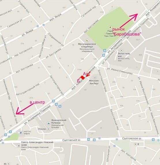 Схема рекламної площини за адресою ул. Ак. Павлова 117 в центр