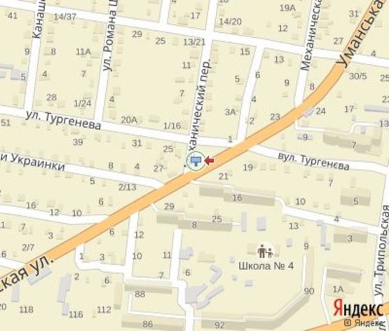 Схема рекламної площини за адресою Уманская ул. - Тургенева ул.