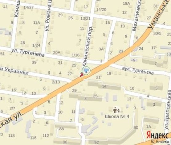 Схема рекламної площини за адресою Уманская ул. - Тургенева ул.