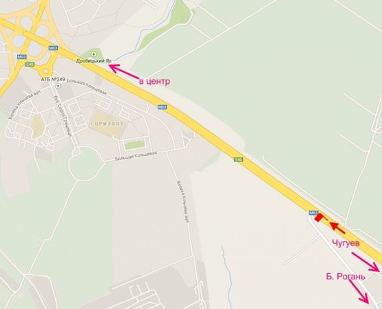 Схема рекламной плоскости по адресу Ростовская трасса-разделитель возле поворота на Б. Рогань (въезд в город)