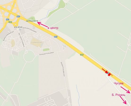 Схема рекламної площини за адресою Ростовская трасса-разделитель возле поворота на Б. Рогань (выезд из города)