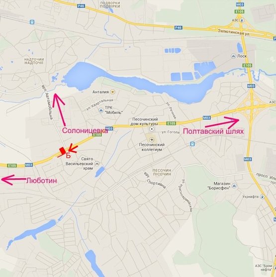 Схема рекламной плоскости по адресу Полтавский шлях-пос.Песочин-ул. Автомобильная возле двух АЗС (выезд из города)