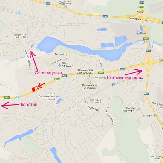 Схема рекламної площини за адресою Полтавский шлях-пос.Песочин-ул. Автомобильная напротив двух АЗС (выезд из города)