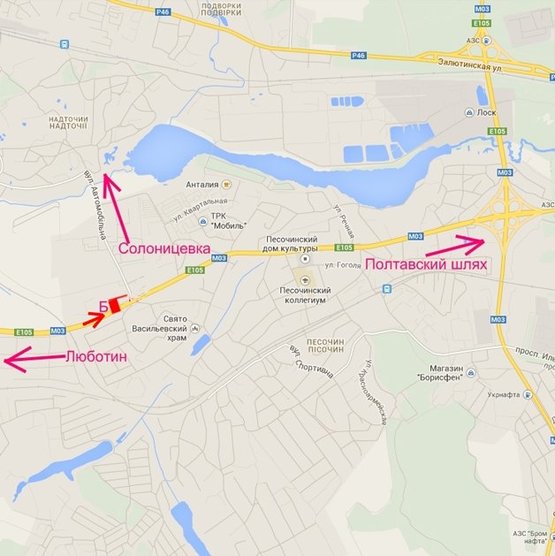 Схема рекламной плоскости по адресу Полтавский шлях-пос.Песочин-ул. Автомобильная напротив двух АЗС(въезд в город)