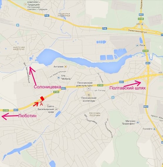 Схема рекламной плоскости по адресу Полтавский шлях-пос.Песочин -остановка Плечевая (въезд в город)