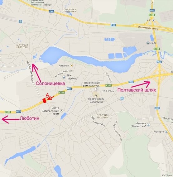 Схема рекламной плоскости по адресу Полтавский шлях-пос.Песочин-ул. Автомобильная (выезд из города)