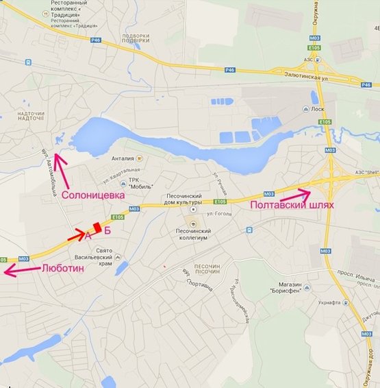 Схема рекламной плоскости по адресу Полтавский шлях-пос.Песочин-ул. Технологическая (въезд в город)