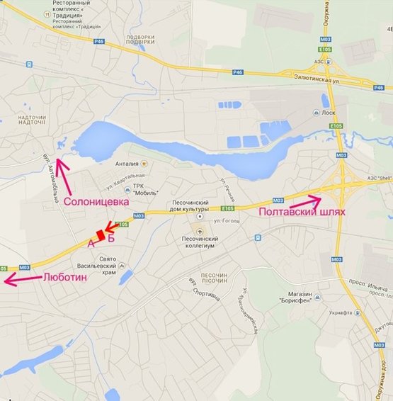 Схема рекламної площини за адресою Полтавский шлях-пос.Песочин-ул. Технологическая (выезд из города)