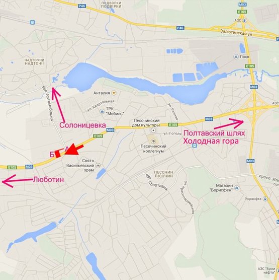 Схема рекламной плоскости по адресу Полтавский шлях-пос.Песочин-ул. Автомобильная напротив двух АЗС,из центра, нижняя плоскость.