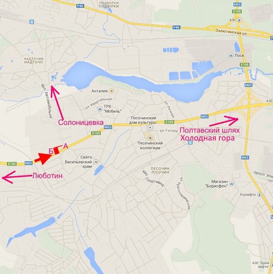 Схема рекламної площини за адресою Полтавский шлях-пос.Песочин-ул. Автомобильная напротив двух АЗС,в центр, верхняя плоскость.