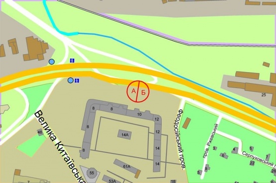 Схема рекламної площини за адресою Саперно-Слободская ул.10, выезд с Николая Гринченко (возле м-на "Велика Кишеня")