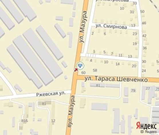 Схема рекламної площини за адресою Ржевская ул. - Шевченко ул.