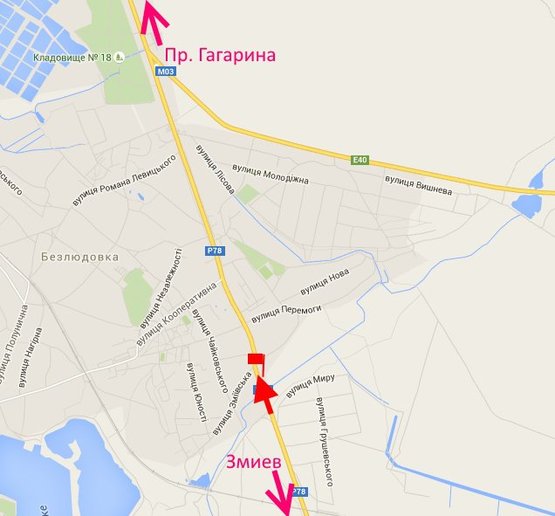 Схема рекламной плоскости по адресу пос. Безлюдовка-пер. Змиевской-въезд в город