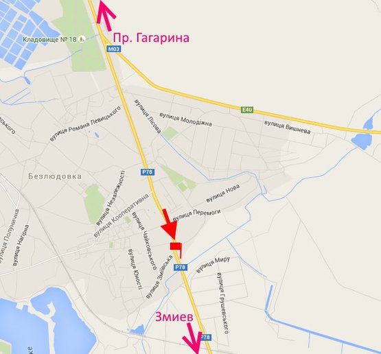 Схема рекламної площини за адресою пос. Безлюдовка-пер. Змиевской-выезд из города